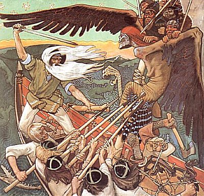 ("Defense of Sampo" (against transformed Louhi) by Akseli Gallen-Kallela) Also depicted in the cover of Oxford edition of Kalevala.